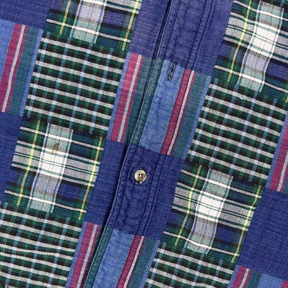 Vintage 90s patchwork flannel madras style button up shirt (L)