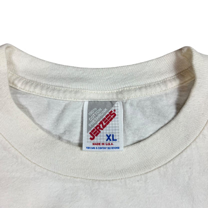 Vintage 90s Ah, Camping A Great excuse to eat beans and stop shaving all over print tee (XL)