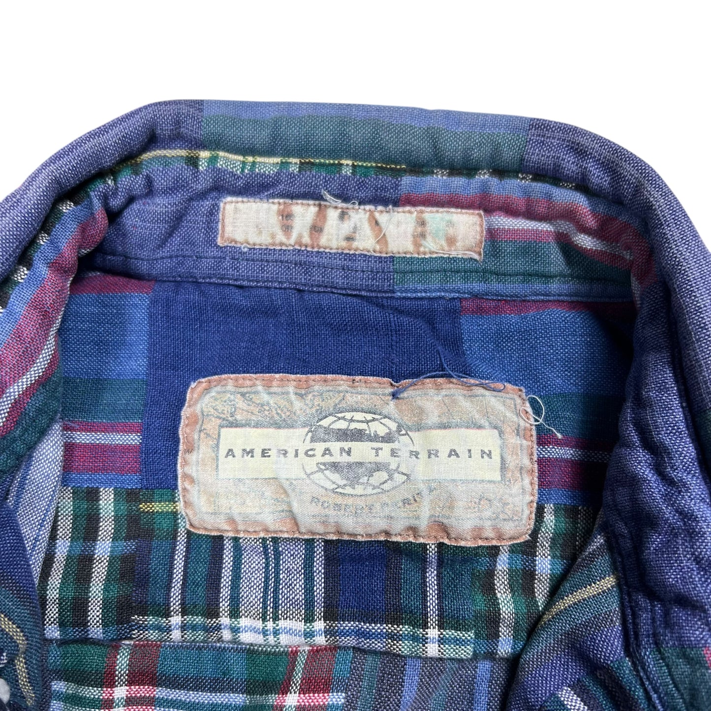 Vintage 90s patchwork flannel madras style button up shirt (L)