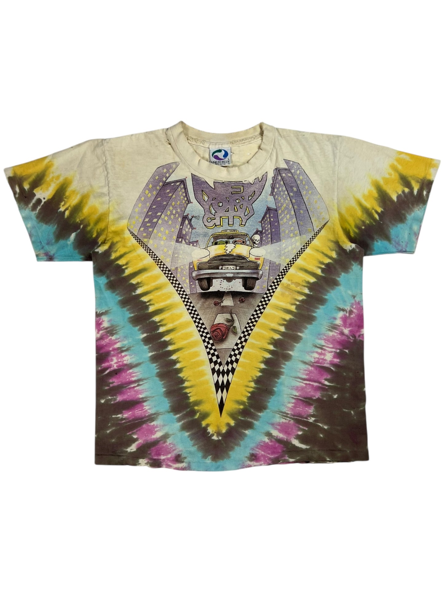 Vintage 1990 Liquid Blue Grateful Dead New York City distressed tie dye band tee (M)