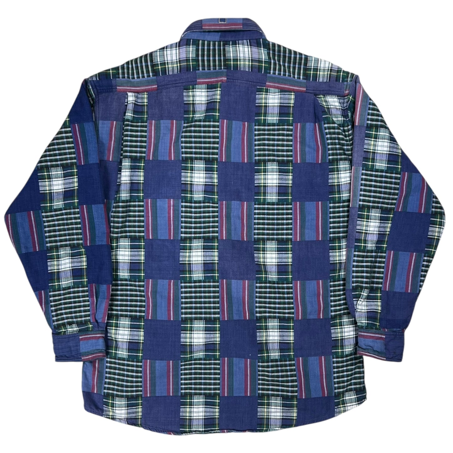 Vintage 90s patchwork flannel madras style button up shirt (L)