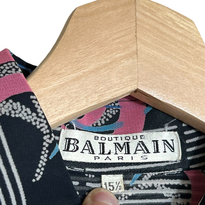 Vintage 70s Balmain Paris Boutique all over print silk button up shirt (M)