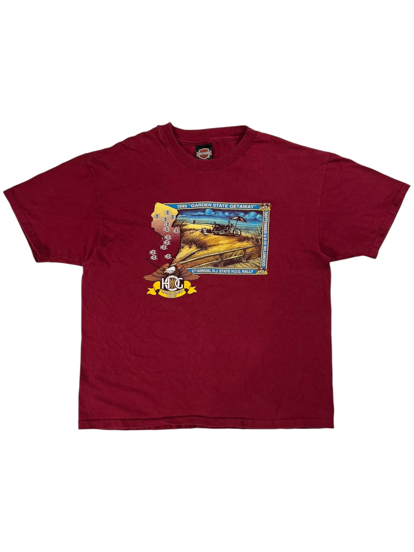 Vintage 1995 Harley Davidson Garden State Getaway biker rally tee (L)