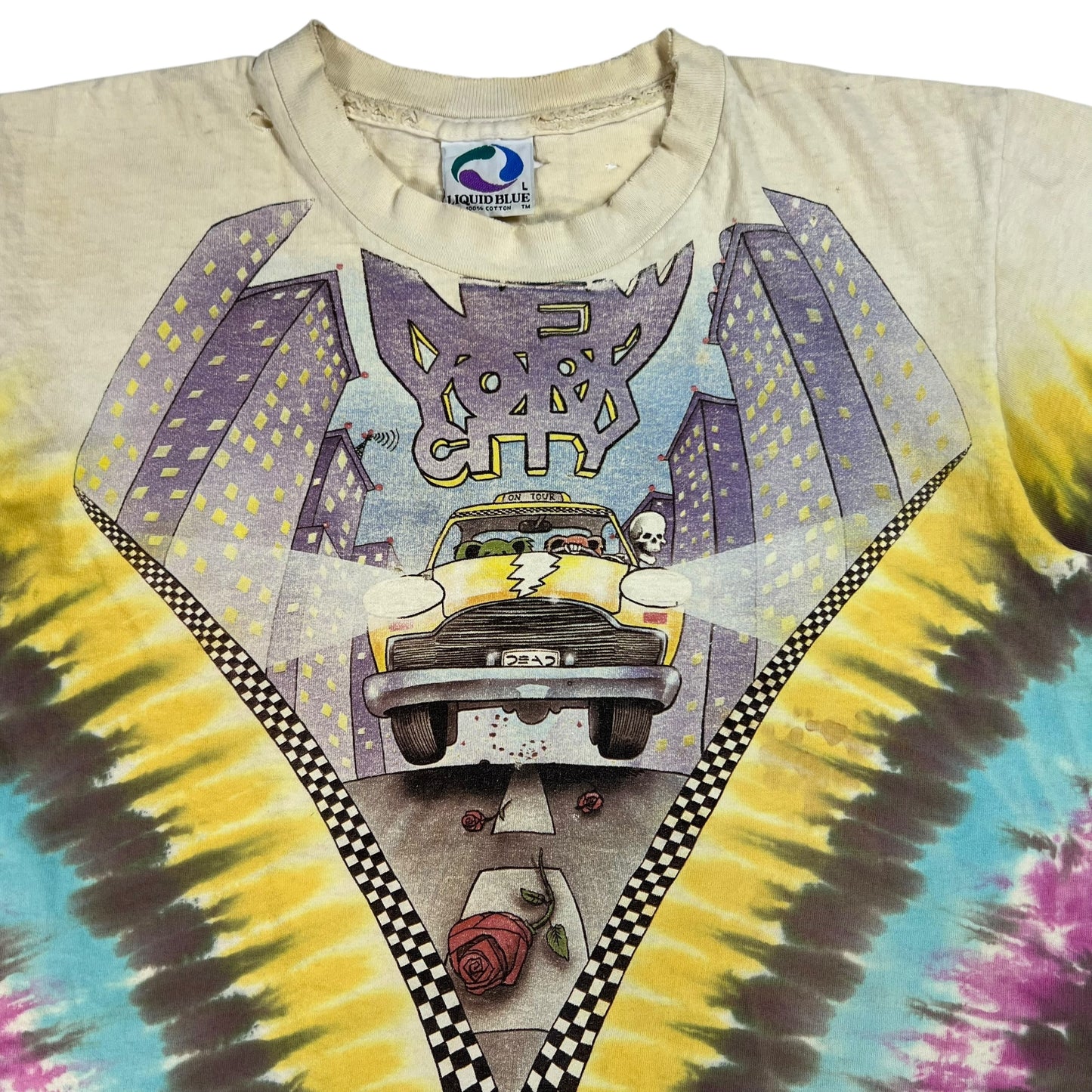 Vintage 1990 Liquid Blue Grateful Dead New York City distressed tie dye band tee (M)
