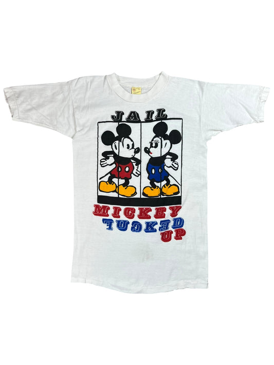 Vintage 1970s Mickey Fucked Up Jail Mickey Mouse parody tee (XS)