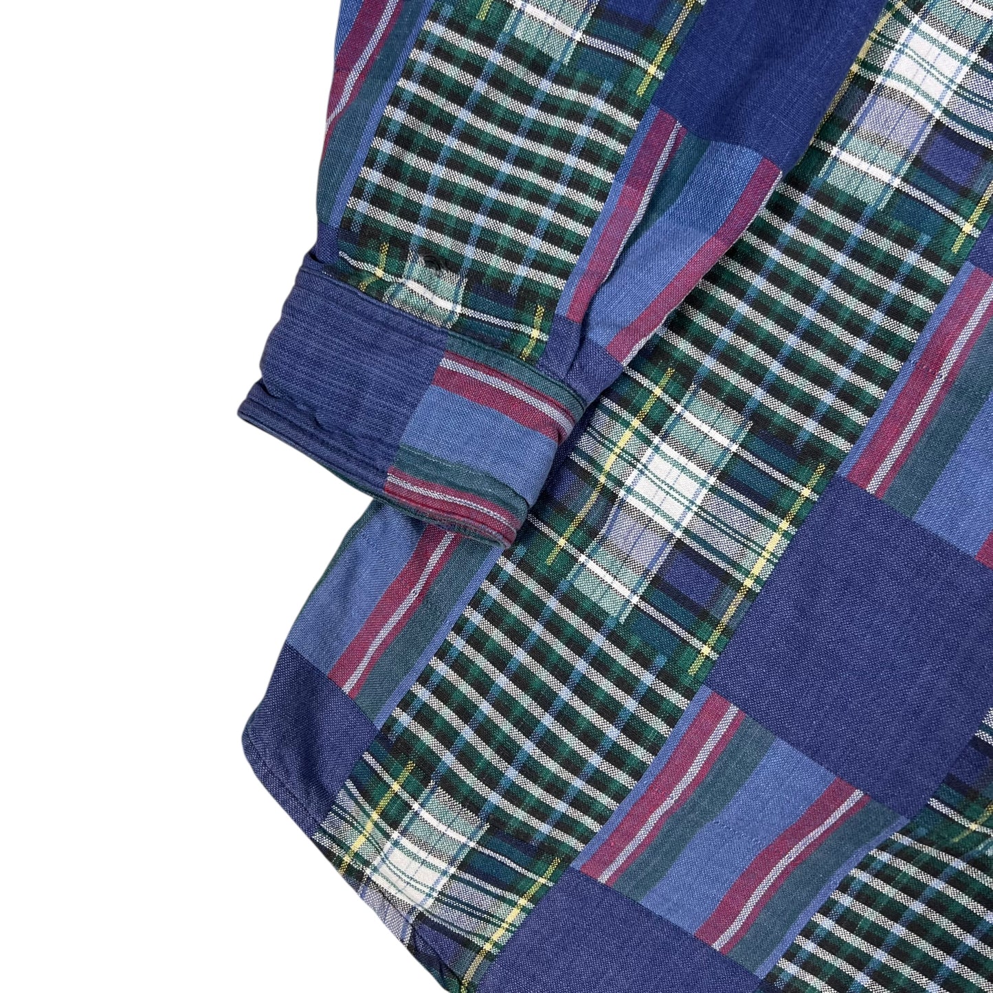Vintage 90s patchwork flannel madras style button up shirt (L)