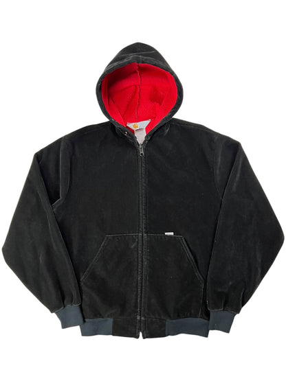 Vintage 80s Carhartt full zip black velvet velour zip up hoodie (M)