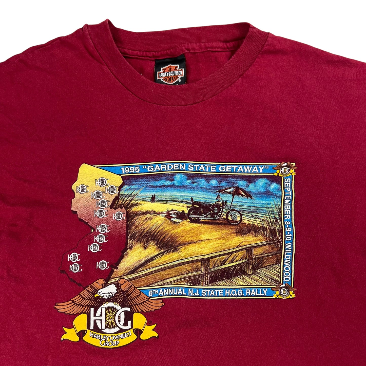 Vintage 1995 Harley Davidson Garden State Getaway biker rally tee (L)