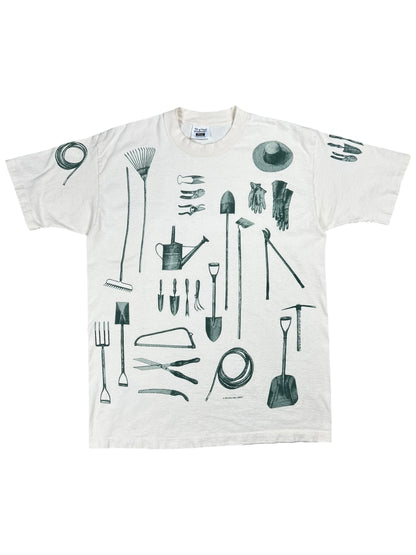 Vintage 1994 Gardening Tools all over print tee (L)