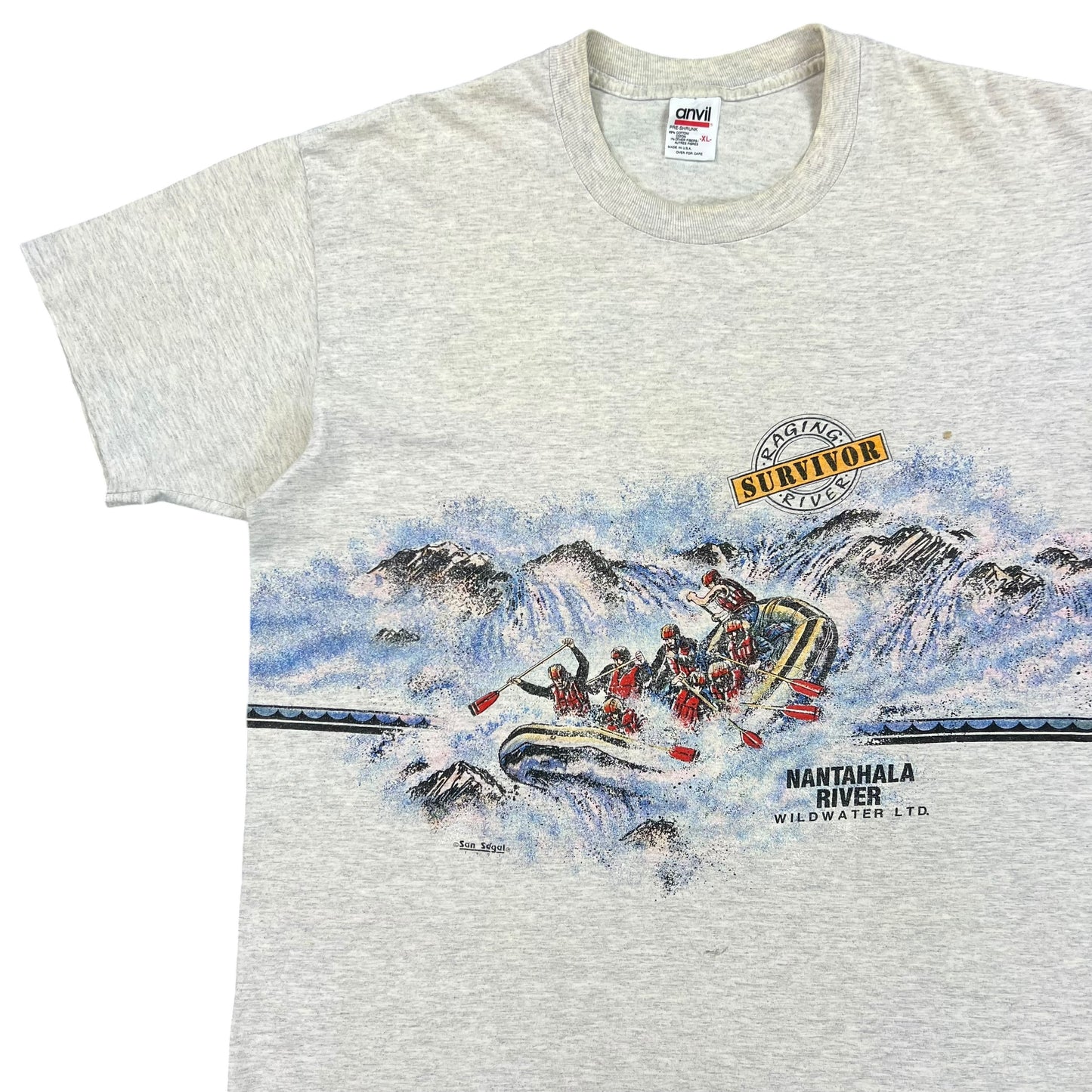 Vintage 1991 San Segal Raging River Survivor all over print nature tee (XL)