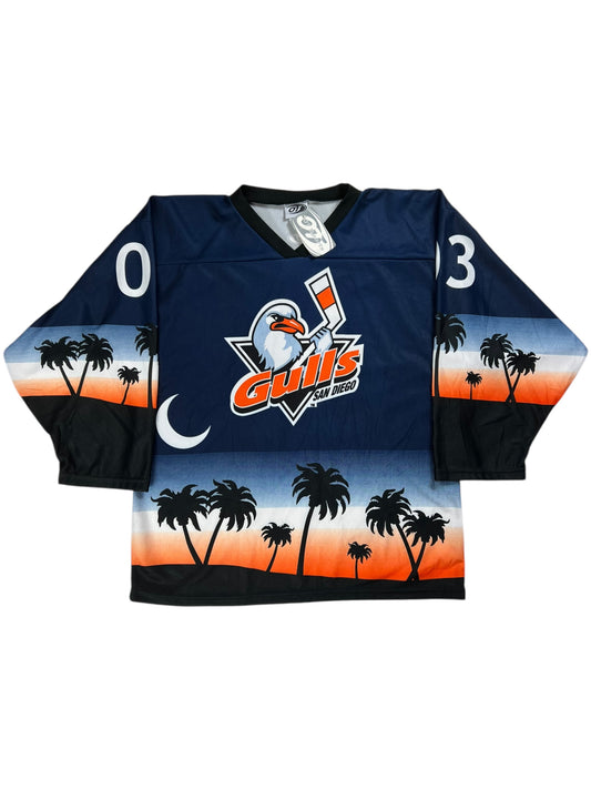 Vintage 2003 San Diego Gulls AHL all over print hockey jersey (L) DS NWT
