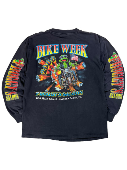 Vintage 2000 Bike Week Froggy’s Saloon long sleeve print shirt (L)