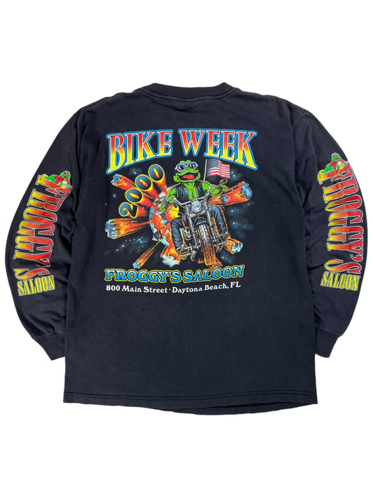 Vintage 2000 Bike Week Froggy’s Saloon long sleeve print shirt (L)