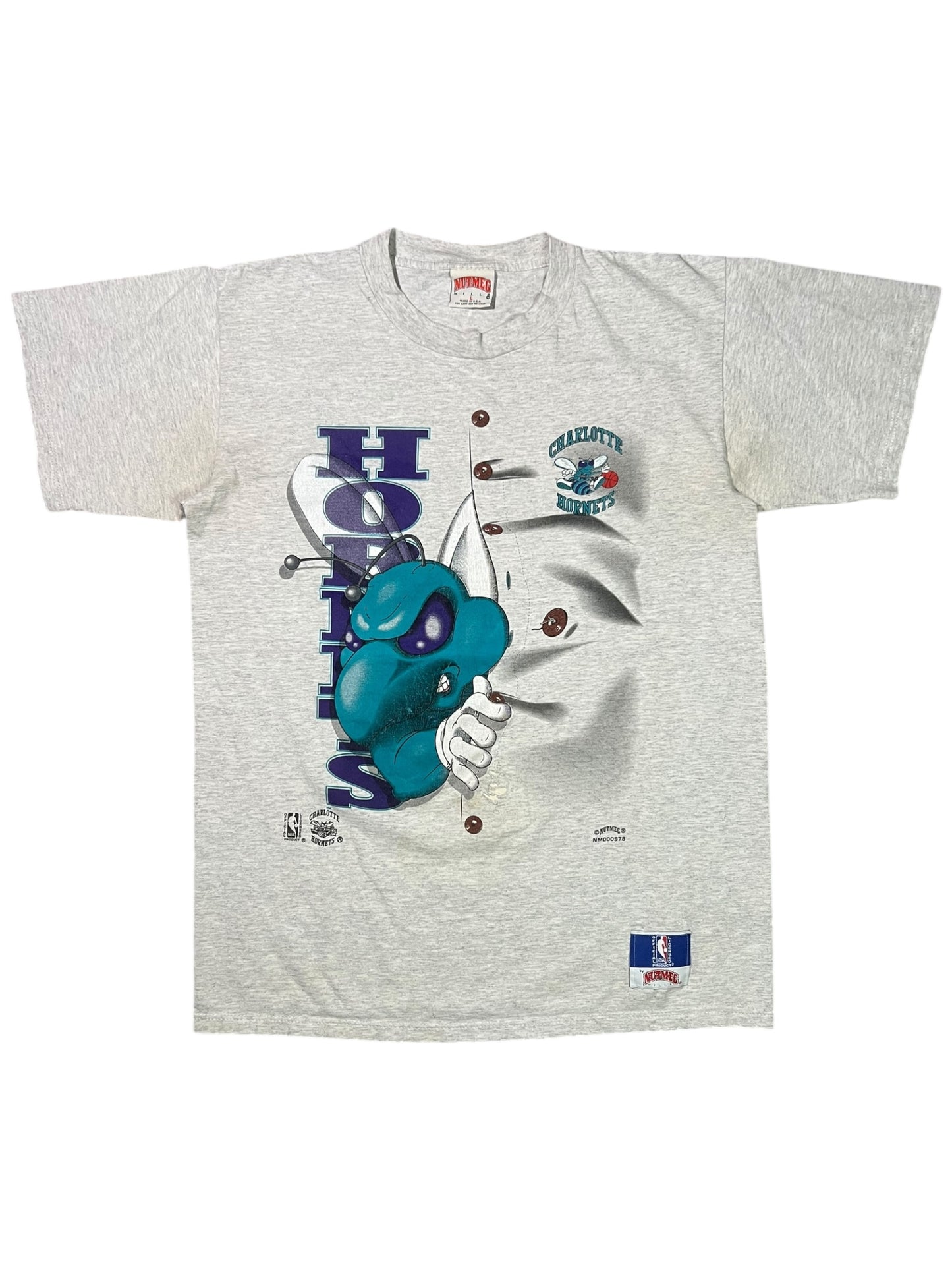 Vintage 90s Nutmeg Mills Charlotte Hornets mascot tee (M)