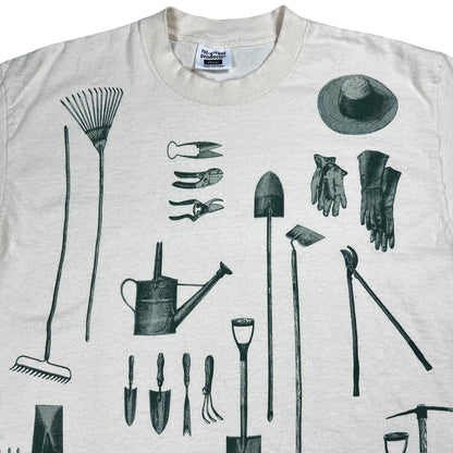 Vintage 1994 Gardening Tools all over print tee (L)