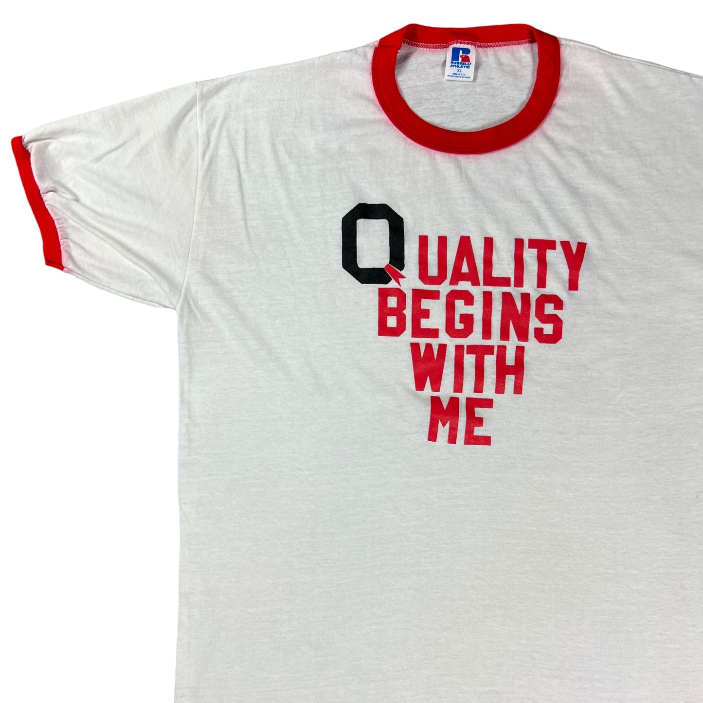 Vintage 80s Russell Athletic Quality begins with me ringer tee (XL)