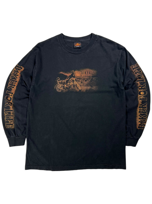 Vintage Y2K Hot Leathers Biker For Life long sleeve print shirt (L)