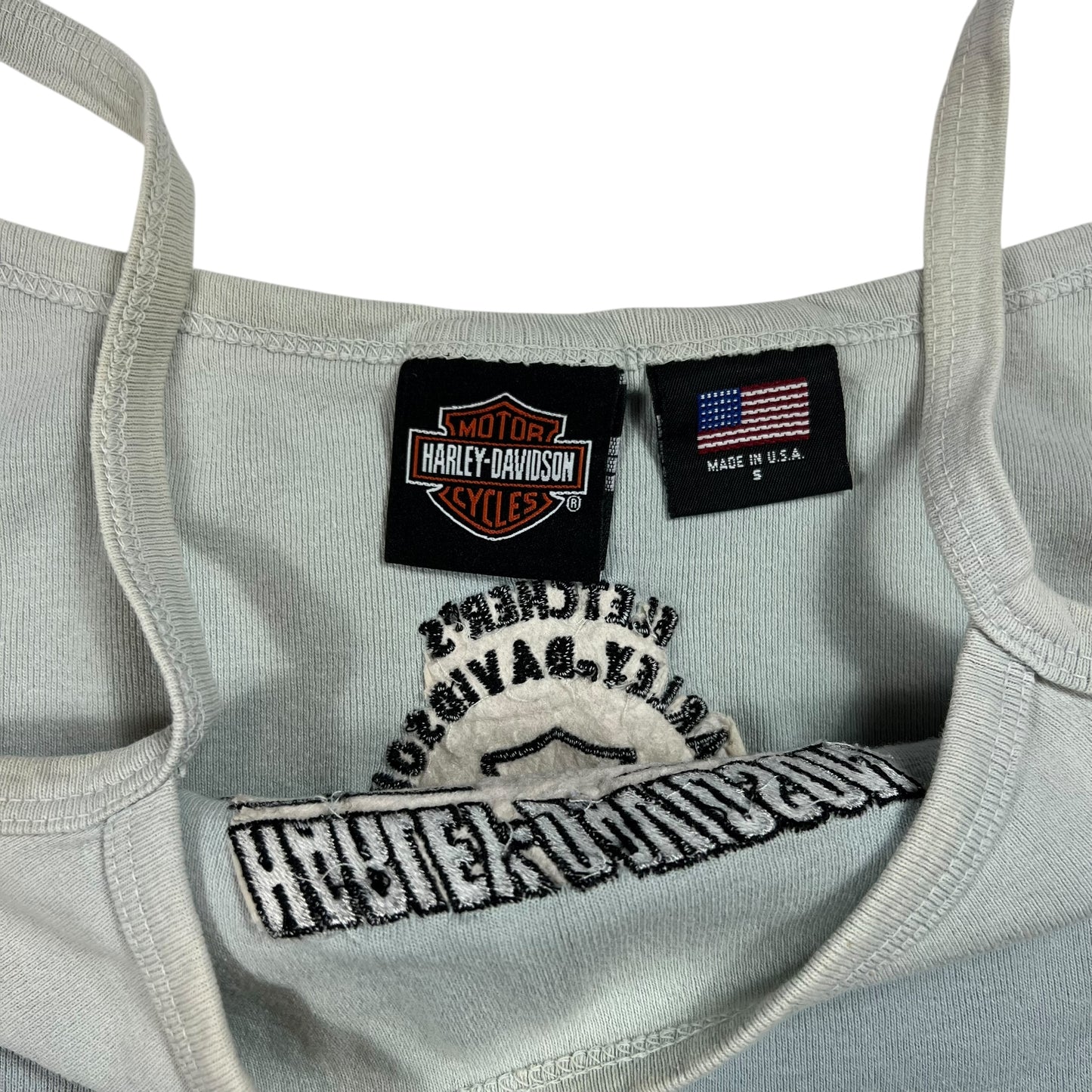 Vintage Y2K Harley Davidson Femme biker baby tee spaghetti string tank top (S)