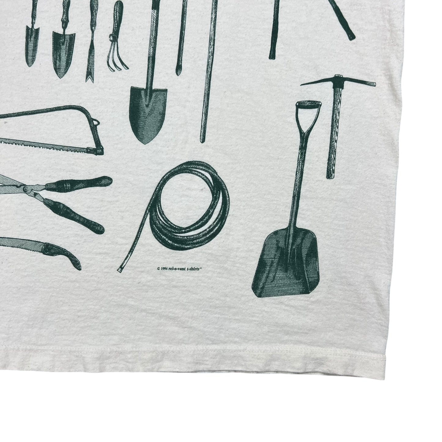 Vintage 1994 Gardening Tools all over print tee (L)