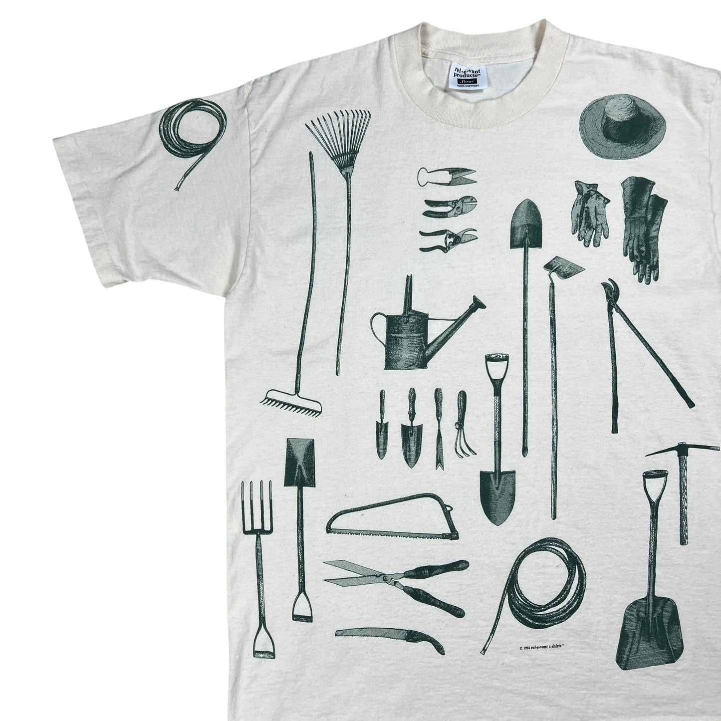 Vintage 1994 Gardening Tools all over print tee (L)