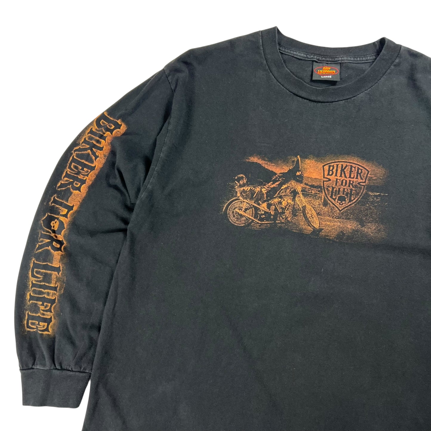 Vintage Y2K Hot Leathers Biker For Life long sleeve print shirt (L)