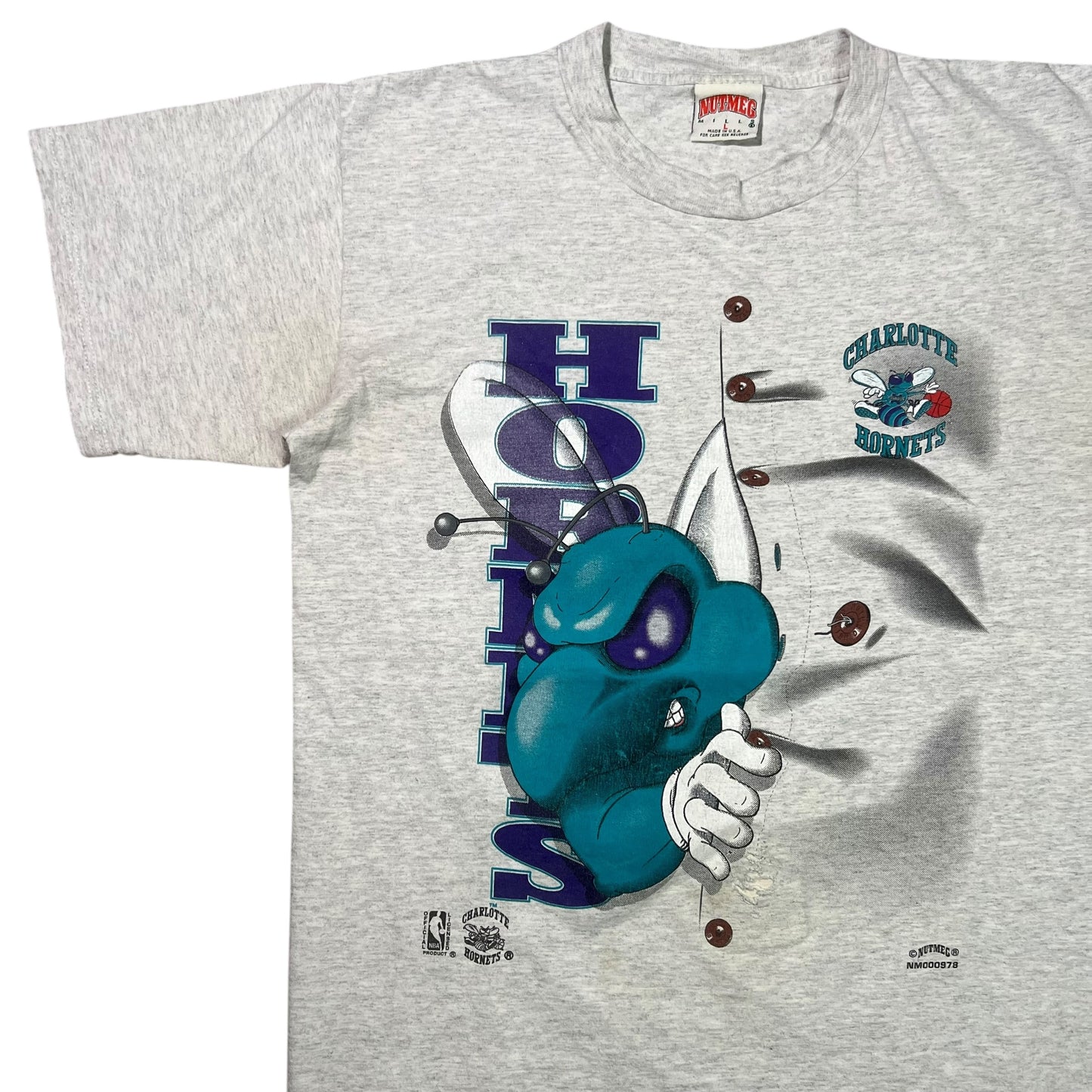 Vintage 90s Nutmeg Mills Charlotte Hornets mascot tee (M)