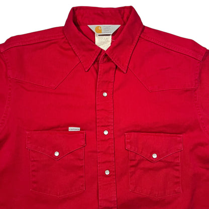 Vintage 80s Carhartt Union made red pearl snap button up shirt (L)