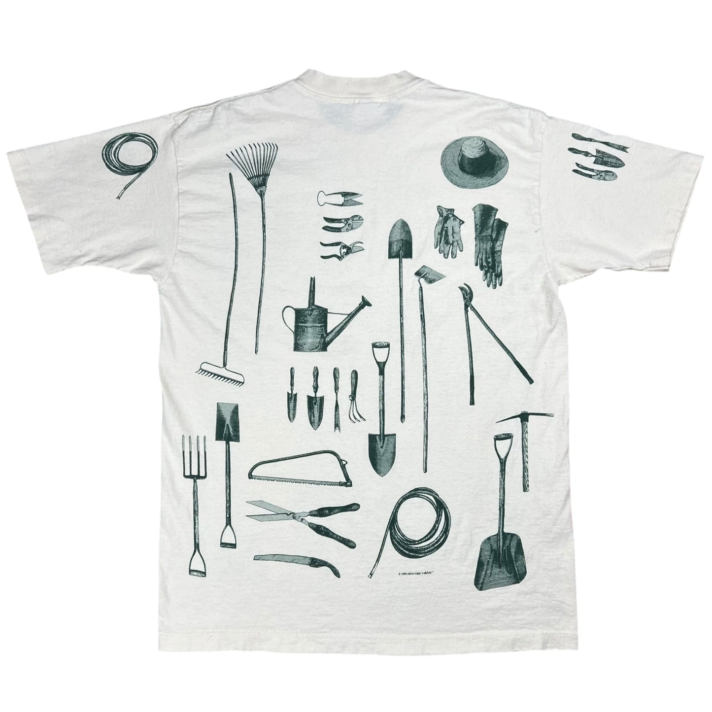 Vintage 1994 Gardening Tools all over print tee (L)