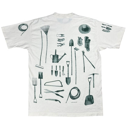 Vintage 1994 Gardening Tools all over print tee (L)