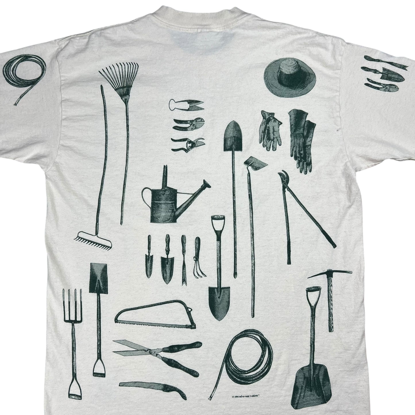 Vintage 1994 Gardening Tools all over print tee (L)