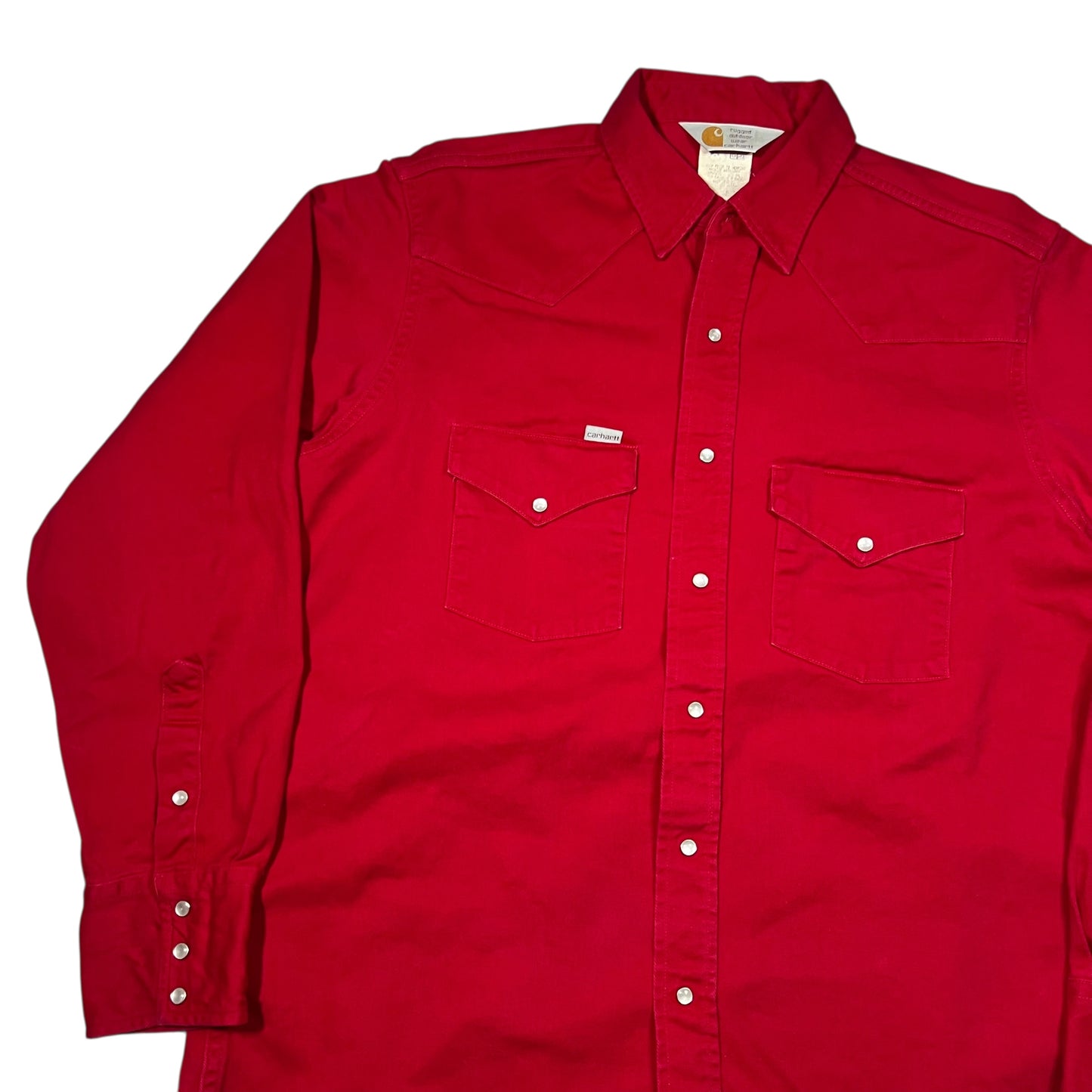Vintage 80s Carhartt Union made red pearl snap button up shirt (L)