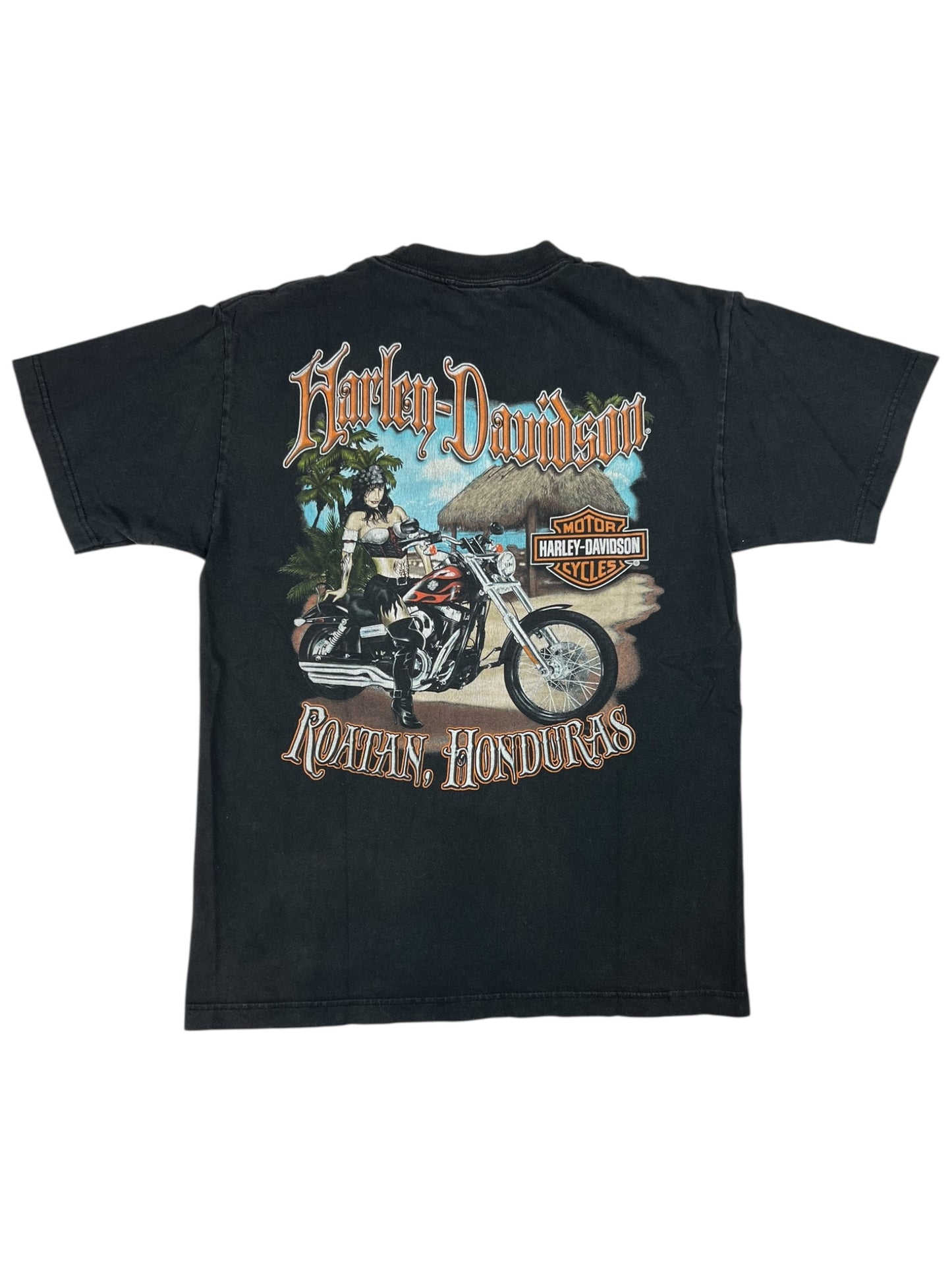 Vintage Y2K Harley Davidson Pinup Girl Honduras faded tee (M)
