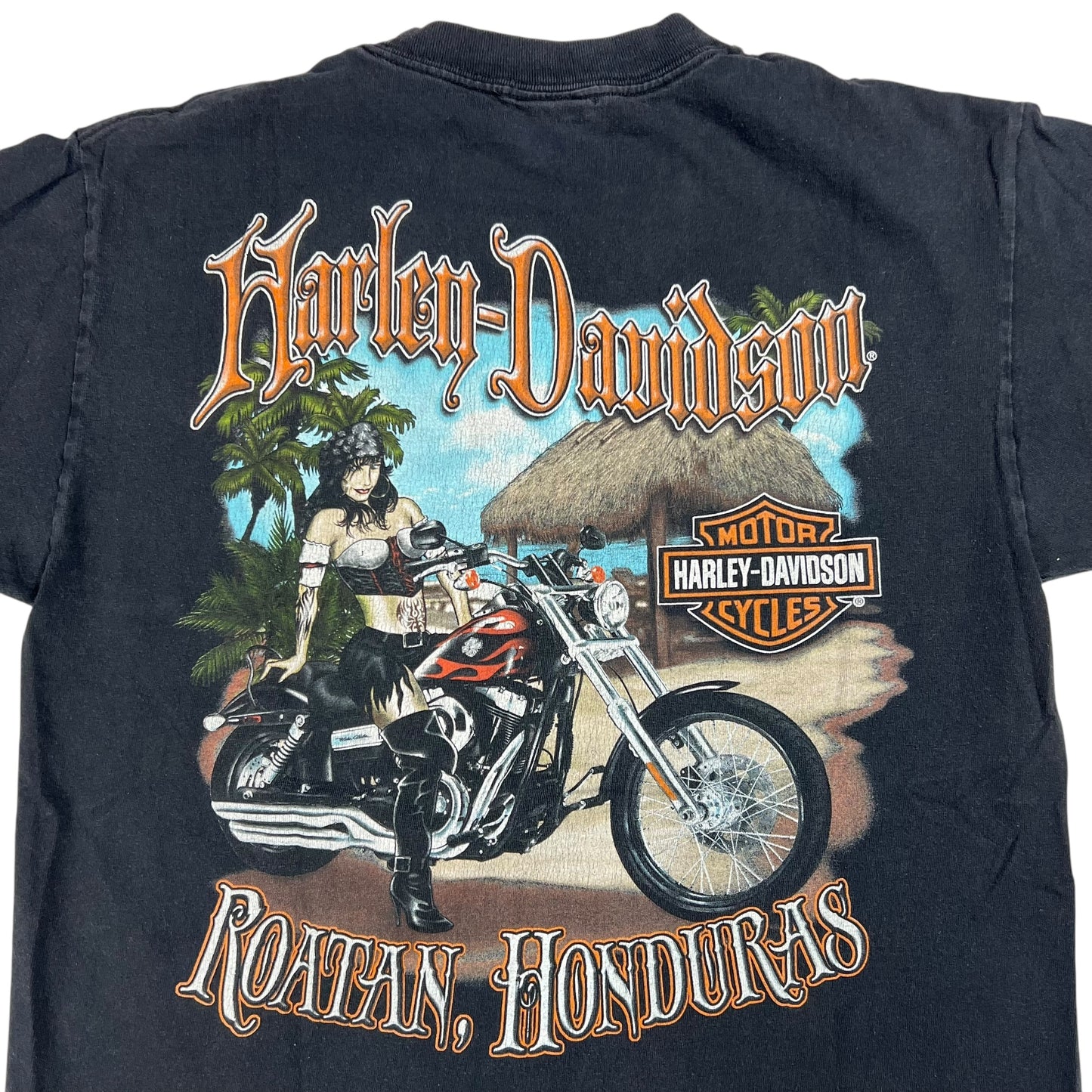 Vintage Y2K Harley Davidson Pinup Girl Honduras faded tee (M)