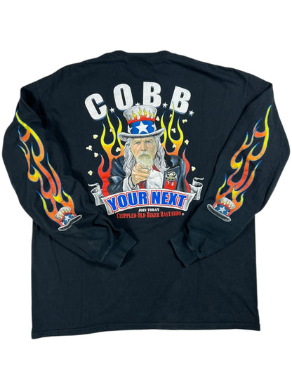 Vintage 90s Crippled Old Biker Bastards Uncle Sam long sleeve flame print shirt (XL)