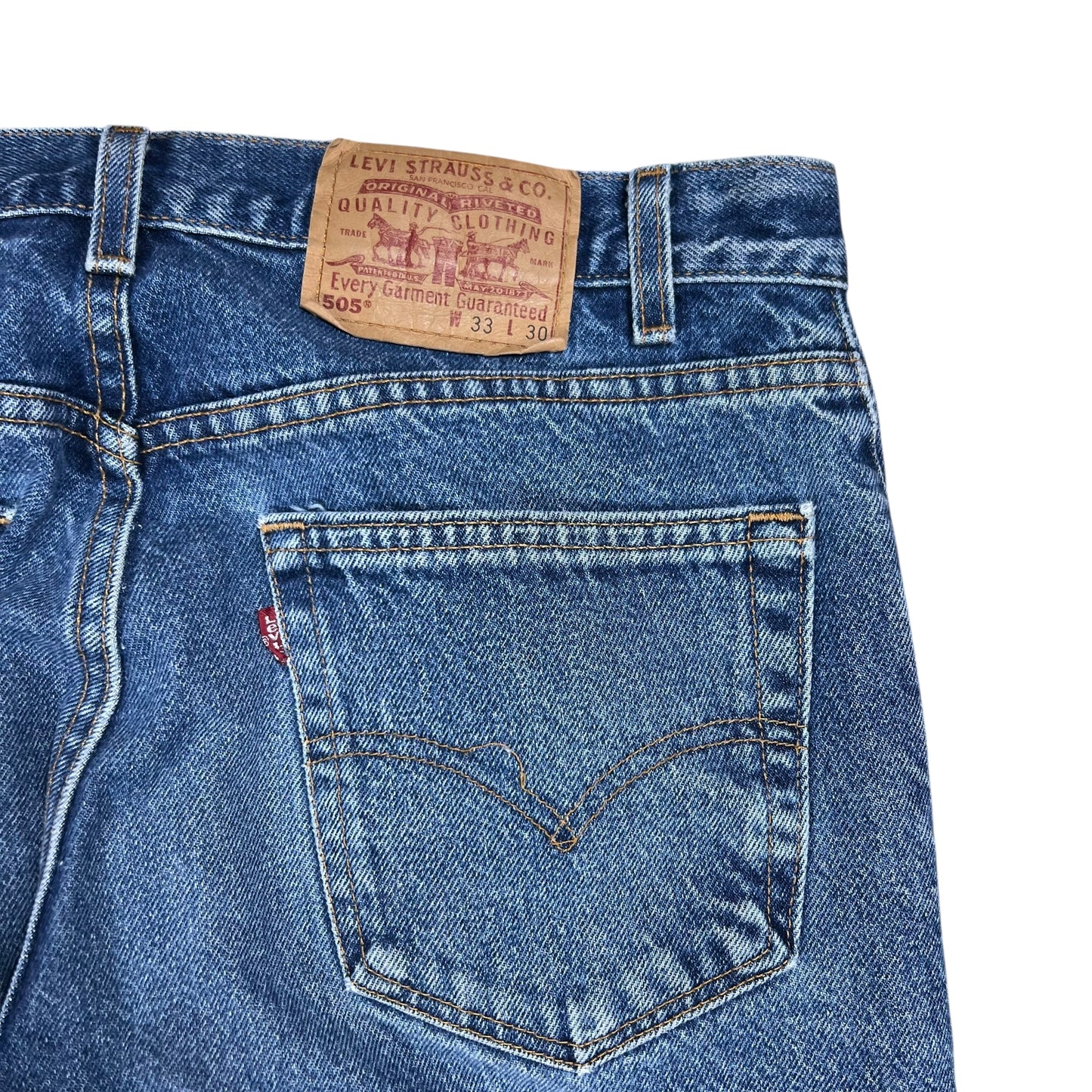 Vintage 90s Levi’s 505 red tab USA Made faded patina honeycomb denim jeans (32x29)