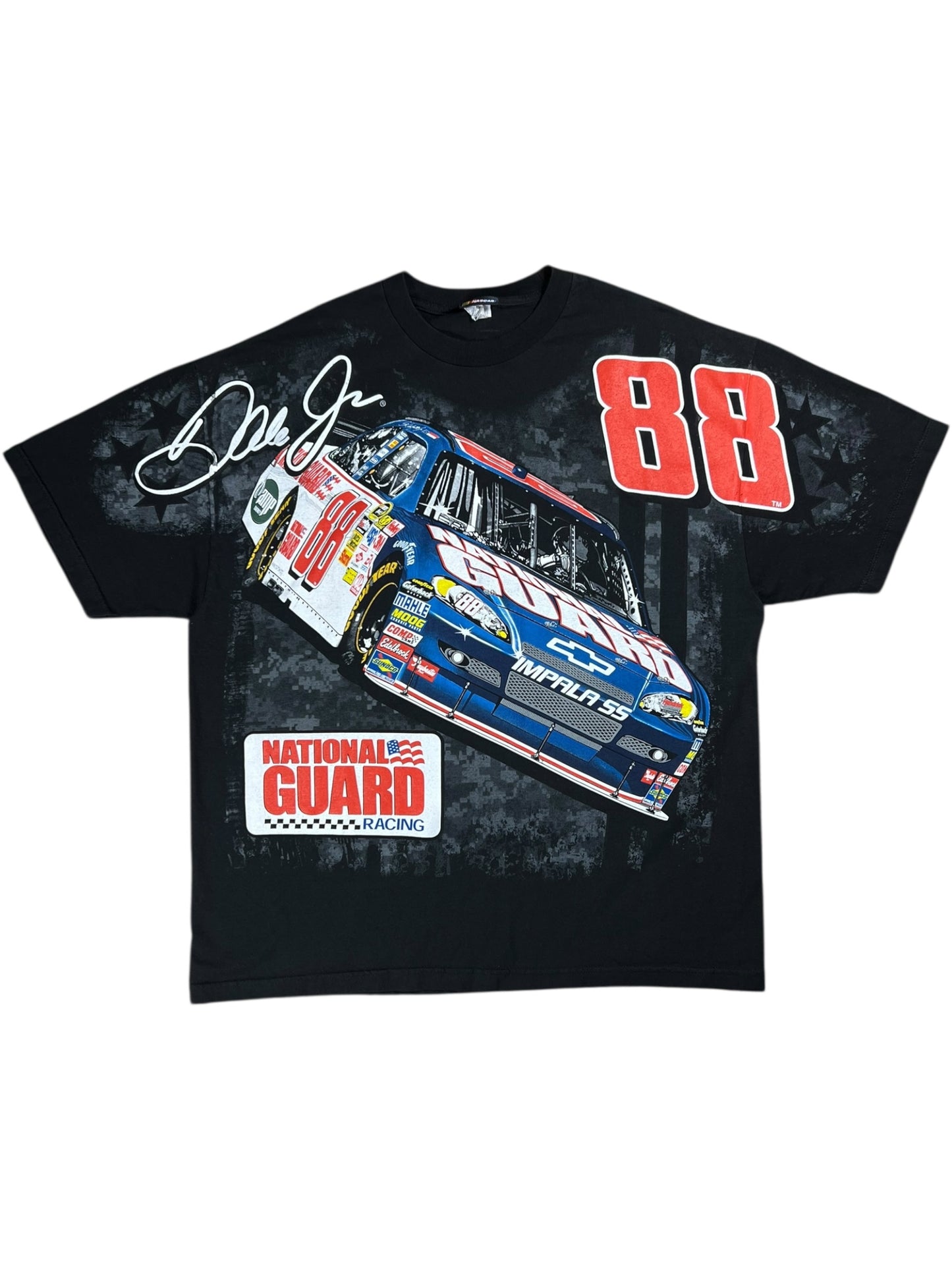 Y2K NASCAR Dale Earnhardt Jr. black all over print racing tee (XXL)