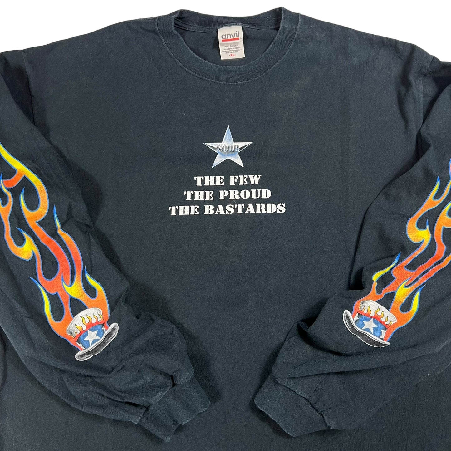 Vintage 90s Crippled Old Biker Bastards Uncle Sam long sleeve flame print shirt (XL)