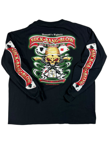 Vintage Y2K Suck Bang Blow raunchy biker bar long sleeve print shirt (L/XL)