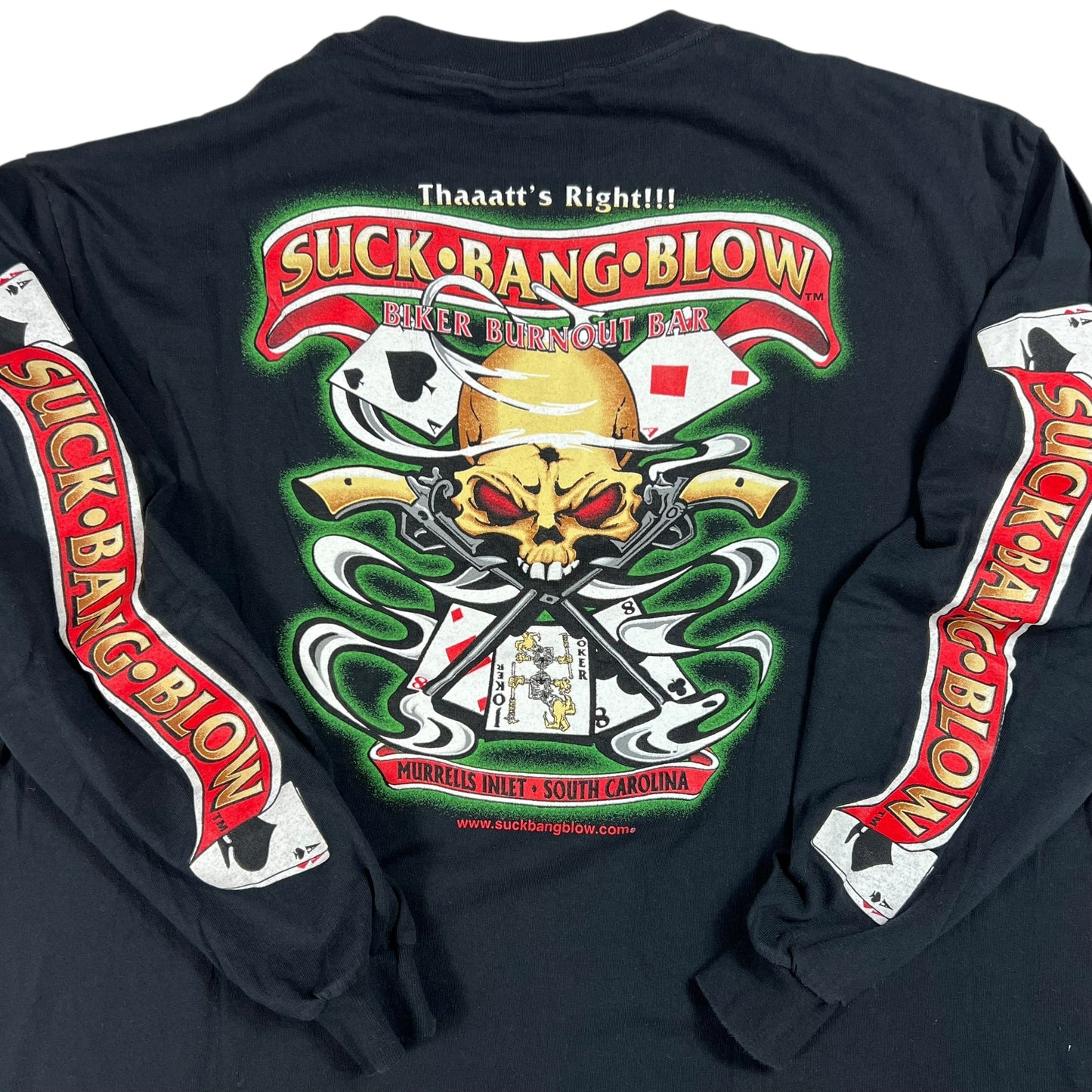 Vintage Y2K Suck Bang Blow raunchy biker bar long sleeve print shirt (L/XL)