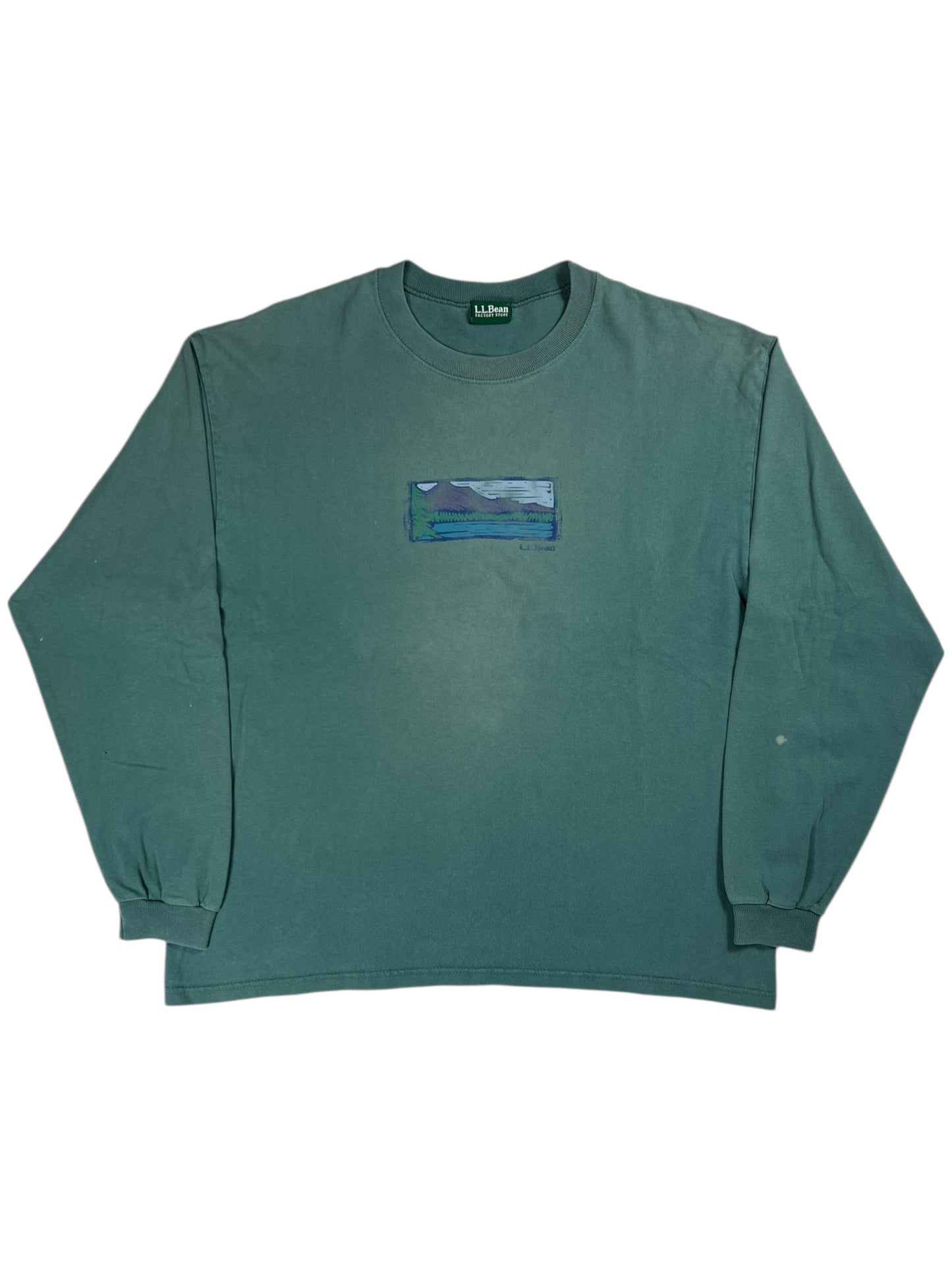 Vintage 90s L.L. Bean logo faded green long sleeve shirt (L/XL)