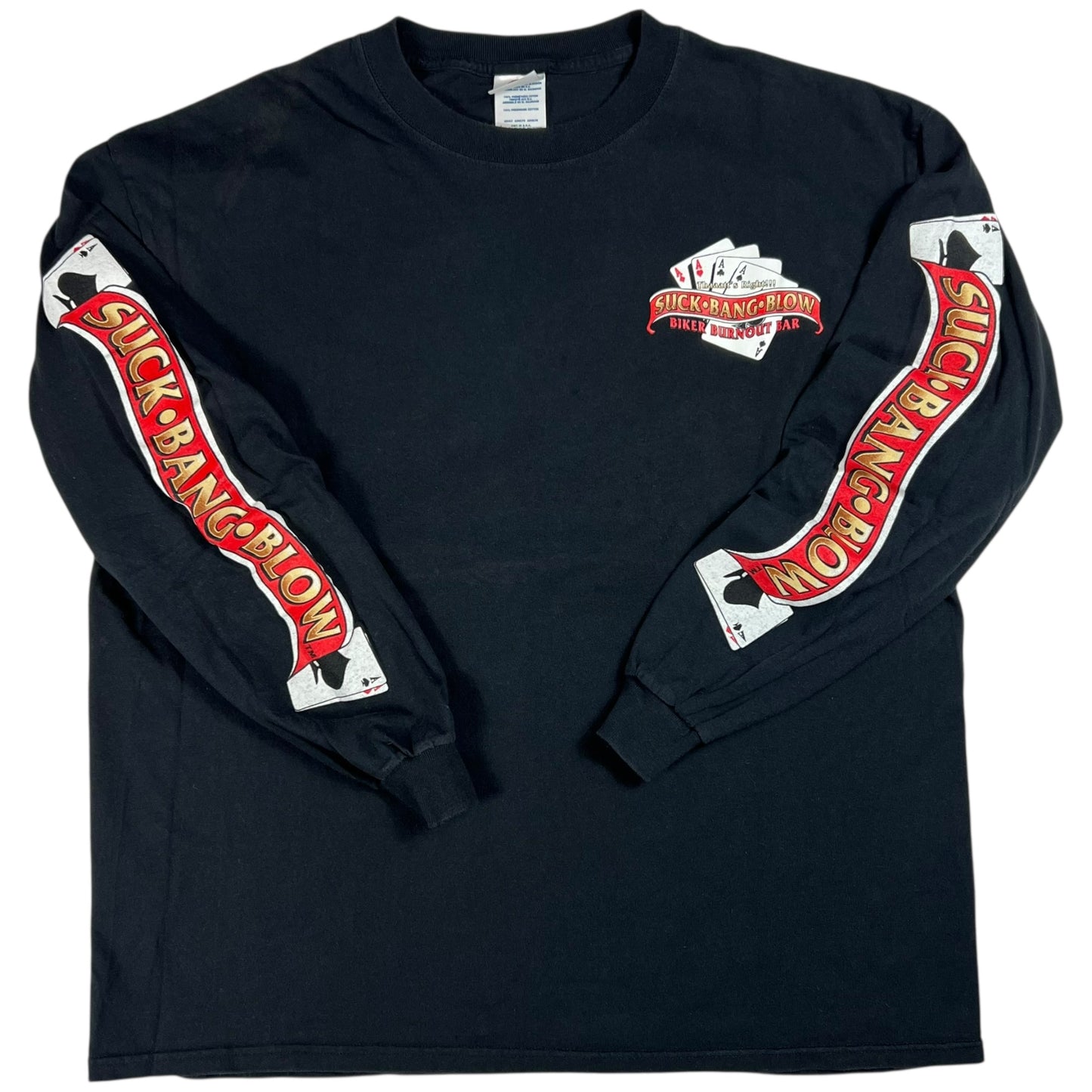 Vintage Y2K Suck Bang Blow raunchy biker bar long sleeve print shirt (L/XL)