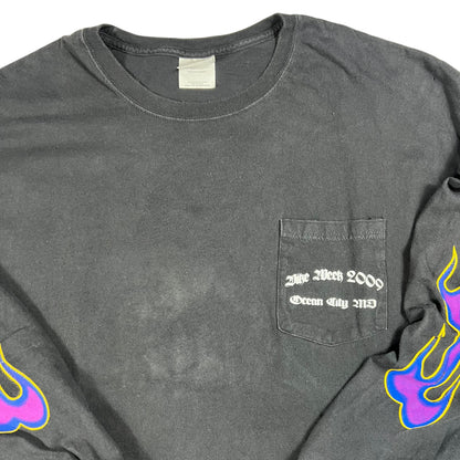 2009 Shut Up and Ride Bike Week long sleeve purple flames print shirt (XL)