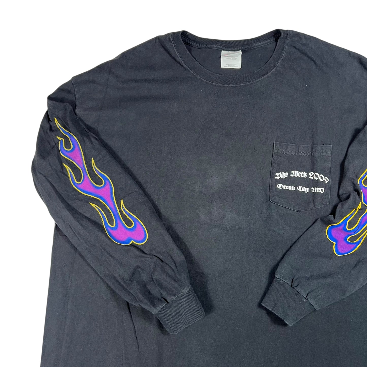 2009 Shut Up and Ride Bike Week long sleeve purple flames print shirt (XL)