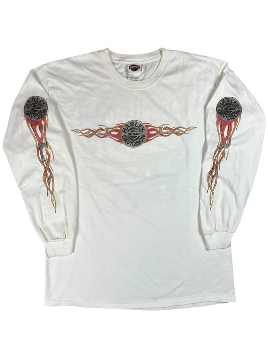 Vintage 2004 Harley Davidson Nags Head long sleeve flames print shirt (L)