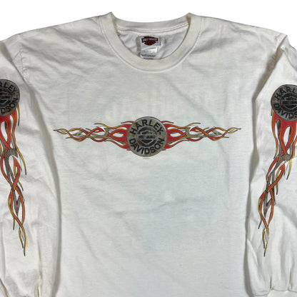 Vintage 2004 Harley Davidson Nags Head long sleeve flames print shirt (L)