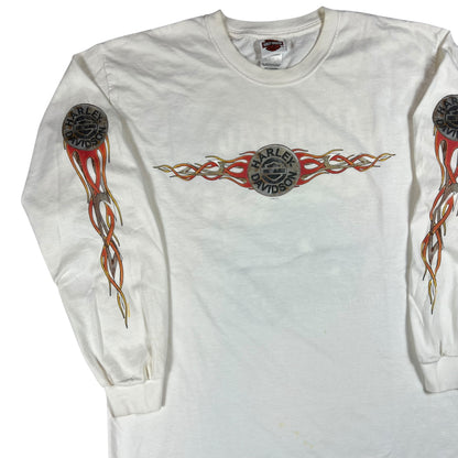 Vintage 2004 Harley Davidson Nags Head long sleeve flames print shirt (L)