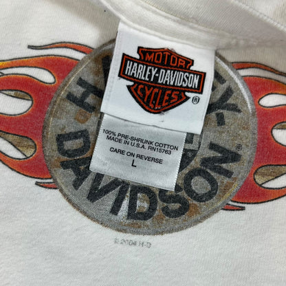 Vintage 2004 Harley Davidson Nags Head long sleeve flames print shirt (L)