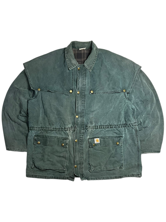 Vintage 90s Carhartt green Cape Coat Duster faded jacket (XL)