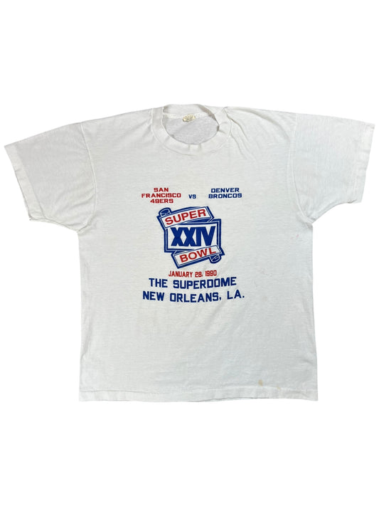 Vintage 1990 Super Bowl XXIV 49ers Broncos NFL tee (M)