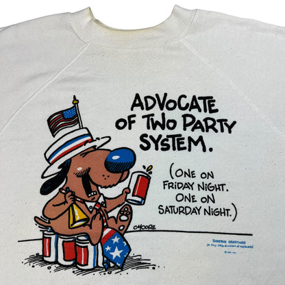 Vintage 80s Advocate of Two Party System beer parody crewneck (M/L)